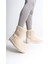 Selına Bağcıksız Düz Taban Içi Kürklü Süet Kadın Bot Kt - Krem 1