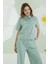 Yeşil Kurdele Önden Düğmeli Pijama Takım 2