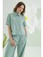 Yeşil Kurdele Önden Düğmeli Pijama Takım 4