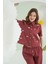 Bordo Kurdele Önden Düğmeli Pijama Takım 2