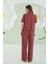 Bordo Kurdele Önden Düğmeli Pijama Takım 3