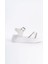 Zlohe Kalın Tokalı Taşlı Şeritli Ortopedik Taban Kadın Sandalet Bt - Beyaz 6