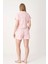Pembe Berry Şortlu Crop Önden Düğmeli Pijama Takımı 3