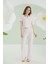 Ekru Patterned Önden Düğmeli Pijama Takım 1