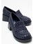 Marlon Lacivert Örgülü Kadın Kalın Topuklu Loafer Ayakkabı 1