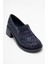 Marlon Lacivert Örgülü Kadın Kalın Topuklu Loafer Ayakkabı 3
