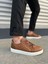JY166 Prestige Bağcıklı Cilt Kapitone Desenli Erkek Günlük Sneaker Ayakkabı Cbt - Taba 1