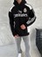 Siyah Beyaz Oversize Kapşonlu Sweat Madrid 1