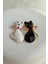 Siyah Beyaz Mineli Papyon Detay Ikili Kedi Broş (4cm) 1