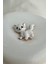 Altın Rengi Beyaz Mineli Sevimli Kedi Broş (3cm) 1