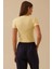 Kadın Yuvarlak Yaka Kısa Kollu Basic T-Shirt - Sarı 2