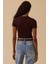 Kadın Yuvarlak Yaka Kısa Kollu Basic T-Shirt - Kahverengi 2