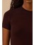 Kadın Yuvarlak Yaka Kısa Kollu Basic T-Shirt - Kahverengi 4