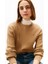 Kadın Bisiklet Yaka Saç Örgülü Pamuklu Triko Kazak - Camel 4