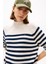 Kadın Regular Fit Yarım Balıkçı Yaka Çizgili Triko Kazak - Krem/lacivert 4