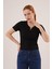 Kısa Kollu Yaka Detaylı Kaşkorse Siyah Bluz 3