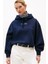 Kadın Rahat Kalıp Düşük Omuzlu Kapüşonlu Sweatshirt - Lacivert 1