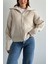 Taş Devrik Yaka Fermuarlı Triko Hırka Taş / Standart 7