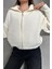 Ekru Devrik Yaka Fermuarlı Triko Hırka Ekru / Standart 7