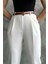 Kadın Dar Paça Pileli Kemerli Mevsimlik Kumaş Pantolon Beyaz Beyaz / 36 8