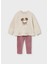 1-4 Yaş Kız Bebek Ikili Takım – Köpek Desenli Bej Sweat ve Pembe Kadife Dar Paça Tayt 1