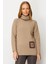 Kadın Degaje Yaka Cebi ve Yakası Tığlamalı Yün Kazak Bej 1