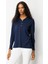Kadın Polo Yaka Yakası ve Kolu Düğmeli Bluz Lacivert 1
