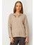Kadın Sıfır Yaka Yaka Kenarı Işlemeli Yün Bluz K.bej 3