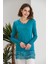 Kadın Turkuaz Mavi Dantel Detaylı Uzun Kol Curve Spor Şık Bluz Tunik 3