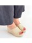 Tlay Bej Hasır Dokumalı Dolgu Topuk Terlik 3