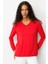 Kadın V Yaka Kolları Düğmeli Simli Bluz A.kırmızı 1