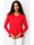 Kadın V Yaka Kolları Düğmeli Simli Bluz A.kırmızı 2