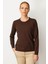 Kadın Basic Sıfır Yaka Kazak Kahve 1