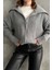 Gri Devrik Yaka Fermuarlı Triko Hırka Gri / Standart 1