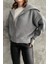 Gri Devrik Yaka Fermuarlı Triko Hırka Gri / Standart 2