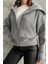 Gri Devrik Yaka Fermuarlı Triko Hırka Gri / Standart 3