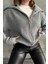 Gri Devrik Yaka Fermuarlı Triko Hırka Gri / Standart 4