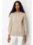 Kadın Sıfır Yaka Yanı Yırtmaçlı Yün Kazak K.bej 1