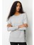 Kadın Sıfır Yaka Dikişsiz Yanları Düğmeli Simli Bluz Gri 1