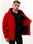Erkek Kırmızı Kapüşonlu Içi Polarlı Su Geçirmez Rüzgara Dayanıklı Şişme Mont & Kaban & Parka 7
