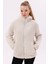 Kadın Ekru Peluş Rüzgar Geçirmez Welsoft Çift Kapüşonlu Kışlık Mont Fmkap-15 Peluş 6