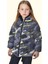 Kız Çocuk Dijital Desen Polar Su ve Rüzgar Geçirmez Kapüşonlu Şişme Kışlık Mont 6