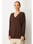 Kadın V Yaka Önü Arkası Yırtmaçlı Kazak Kahve 4