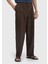Kahverengi Düz Kumaş Regular Fit Casual %100 Keten Pantolon 2