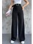 Kadın Yüksek Bel Kemerli Bol Paça Palazzo Pantolon Siyah Siyah / L 7