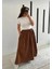 Tesettür Etek Uzun Çift Cepli Poplin Kumaş Beli Lastikli Iç Göstermez Etek Astarsız (90 Cm) 3