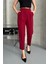 Kadın Dar Paça Pileli Kemerli Mevsimlik Kumaş Pantolon Bordo Bordo / 44 1