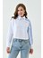 Kadın Özel Tasarım Yaka Kol Düğmeli Çizgi Garnili Crop Boy Bluz Gömlek 2