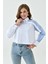 Kadın Özel Tasarım Yaka Kol Düğmeli Çizgi Garnili Crop Boy Bluz Gömlek 3
