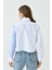 Kadın Özel Tasarım Yaka Kol Düğmeli Çizgi Garnili Crop Boy Bluz Gömlek 4